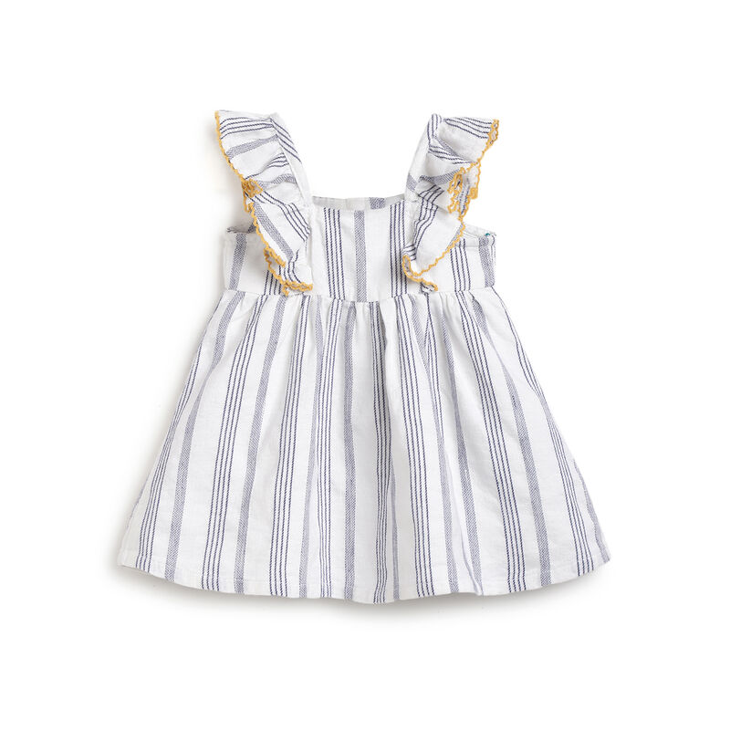 Girls White and Blue Striped Short Sleeve Dress image number null